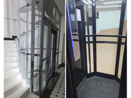 Prosklený výtah v historickém centru Prahy